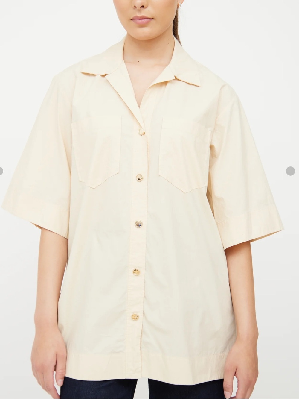 Sandro Beige Short-Sleeve Button-Up Shirt size 3